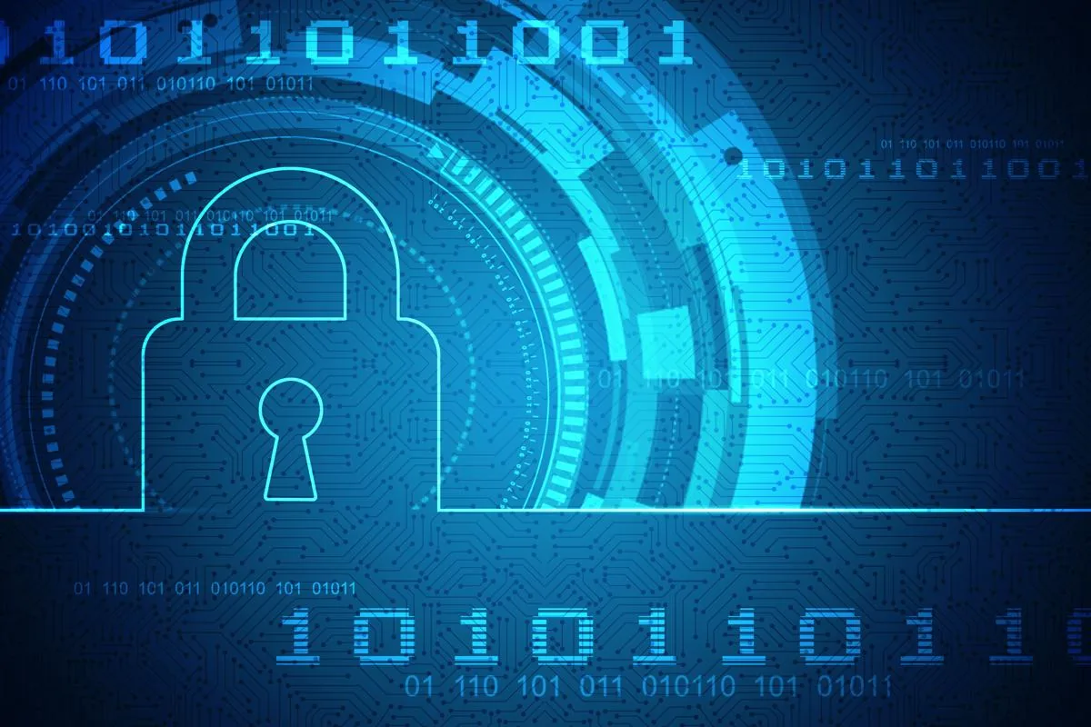 A padlock over a digital background representing secured data access