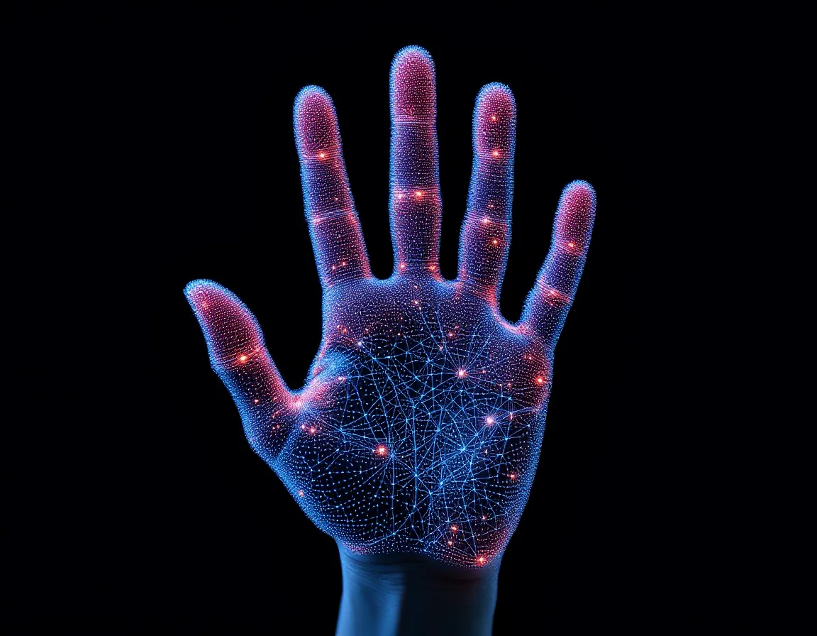 Palm vein pattern visualised as a network of five million data points beneath the skin