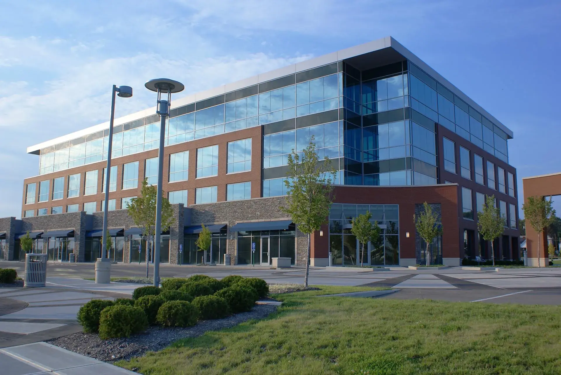 Modern office building secured by biometric access